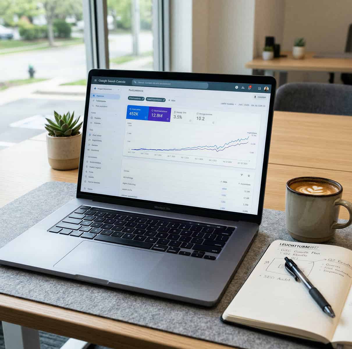 Profesjonalnie zaprojektowana strona internetowa na ekranie laptopa, który trzyma na kolanach kobieta siedząca na sofie