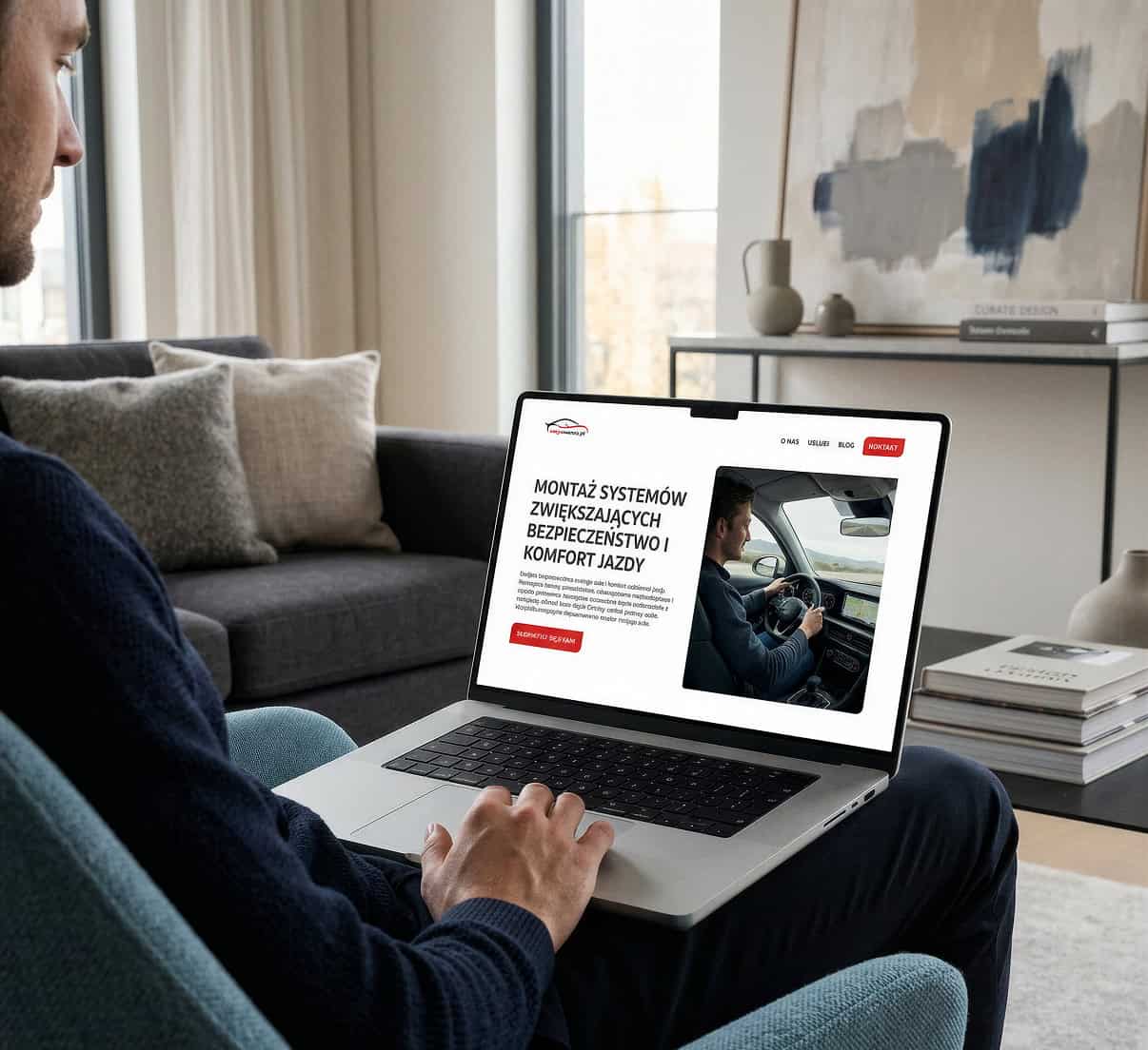 Indywidualny projekt graficzny strony internetowej pokazany na ekranie laptopa