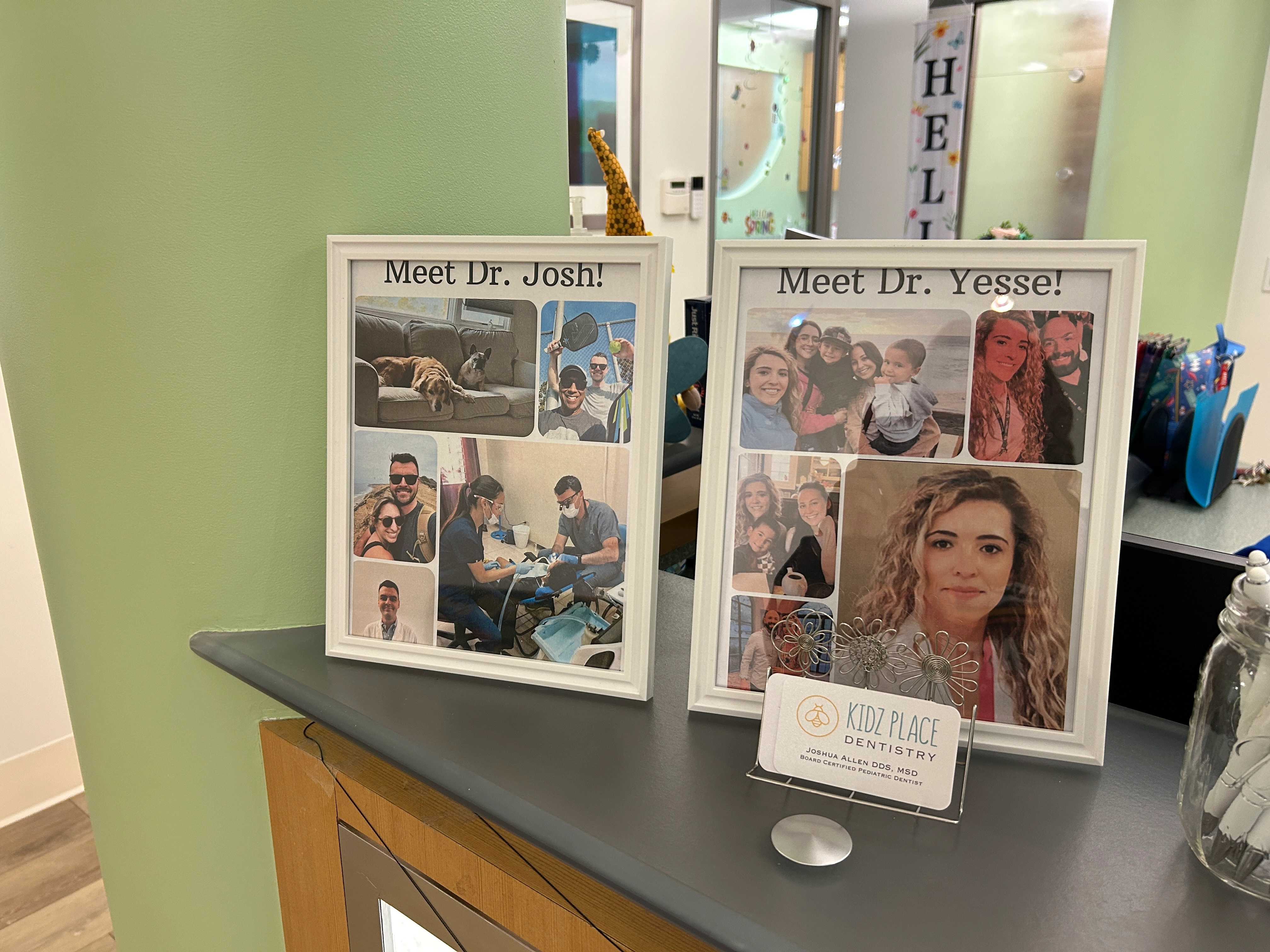 Team introduction display at Kidz Place Dentistry in San Diego, CA.