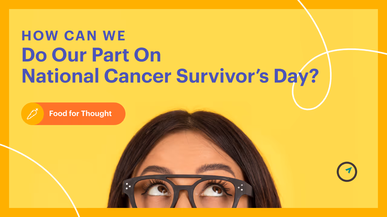 Woman looking up on a yellow background with text