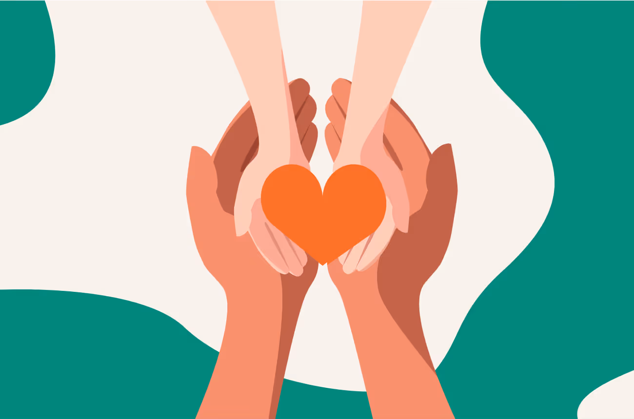 Drawn image of two people holding a heart in their hands