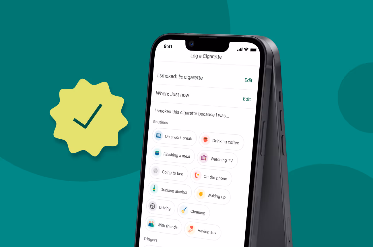 cell phone with Pivot Breathe tobacco log app screen open
