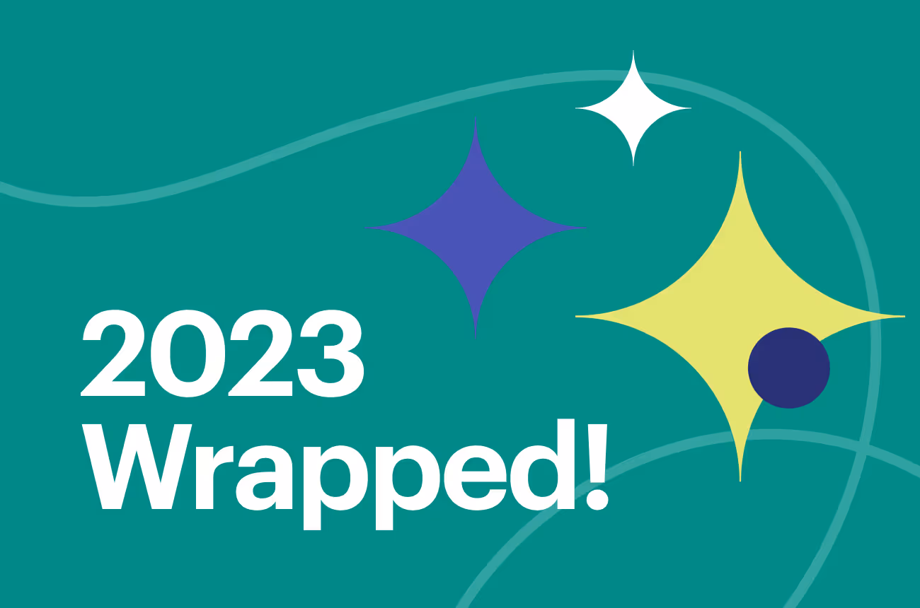 green background with illustrated stars and text saying "2023 Wrapped"