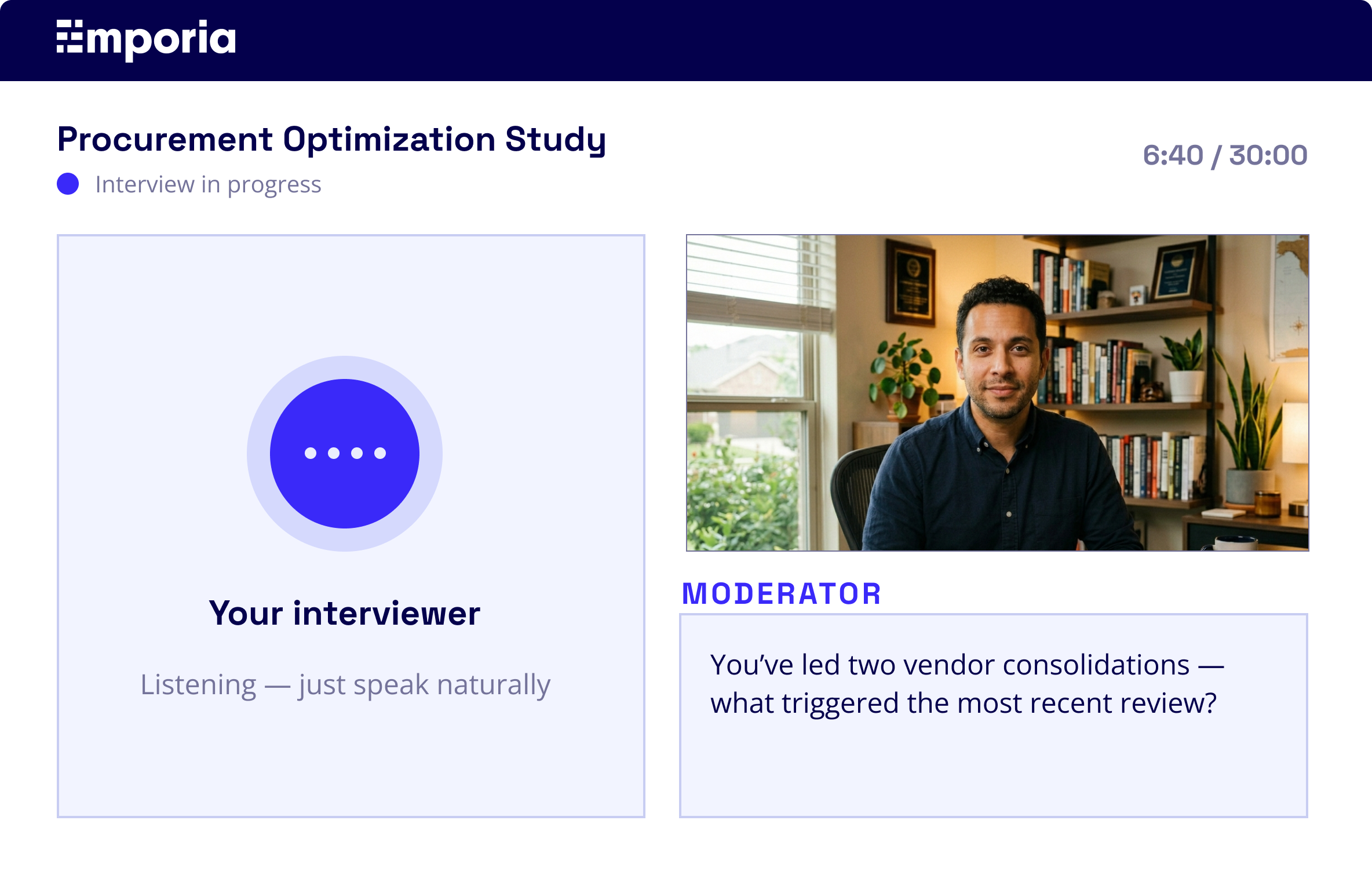 Emporia AI interview in progress — B2B study