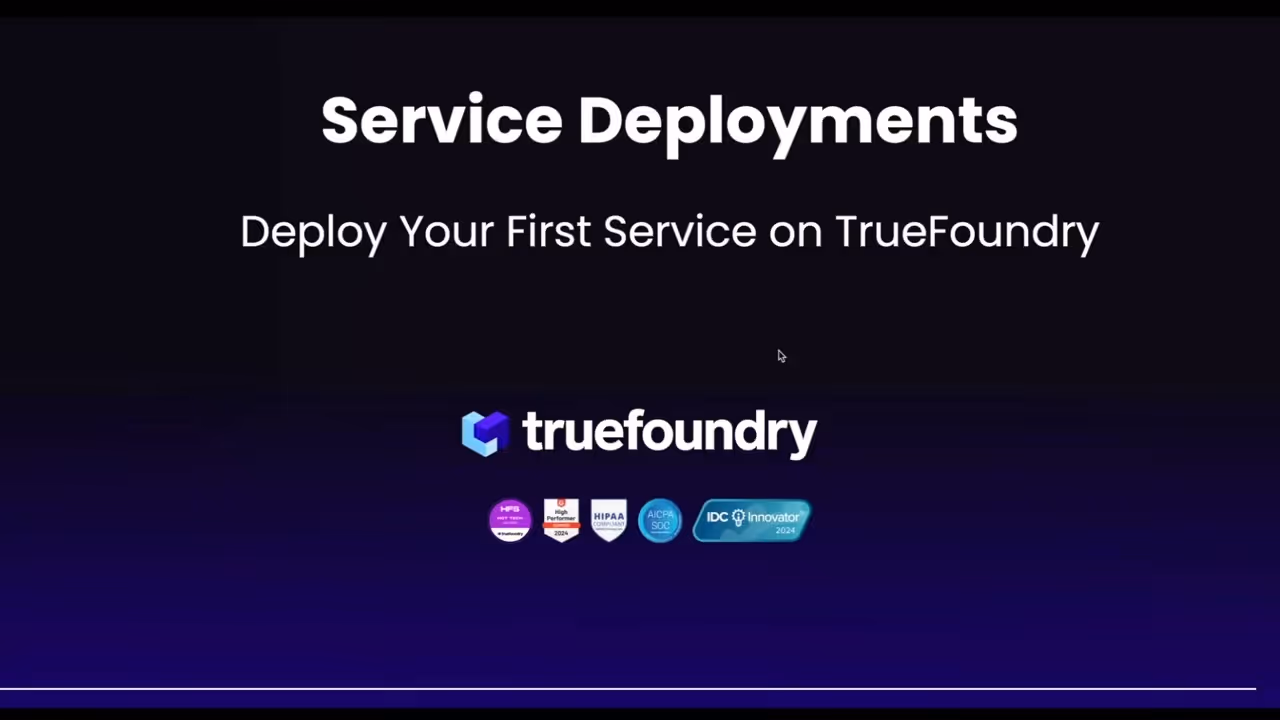 Truefoundry service deployments with logo and badges for security and innovation awards displayed.