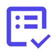 Blue icon of document with text and checkmark indicating approval or confirmation document checklist.