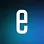 White lowercase letter e on a blue gradient background with a pixelated effect applied.