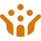 Orange icon of two arms with three circles above representing people or support team collaboration.