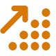 Orange arrow pointing up to a cluster of orange circles on a white background growing upward.