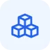 Three blue stacked cubes icon on white background, representing blocks or construction.