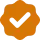 Orange checkmark symbol on a white background within an abstract shape.