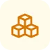 Three interconnected orange cubes stacked in a pyramid formation on a pale yellow background.