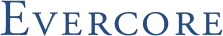 Evercore logo on a white background with blue serif text displaying the company name.