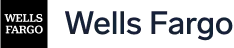 Wells Fargo logo on white background with black square and text.