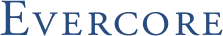 Evercore logo in blue text on a white background, representing financial services and investment banking firm.