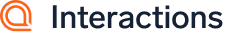 Interactions logo featuring orange and white symbol next to company name in dark text.