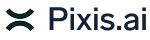 Pixis.ai logo with dark green abstract symbol next to bold text on white background.