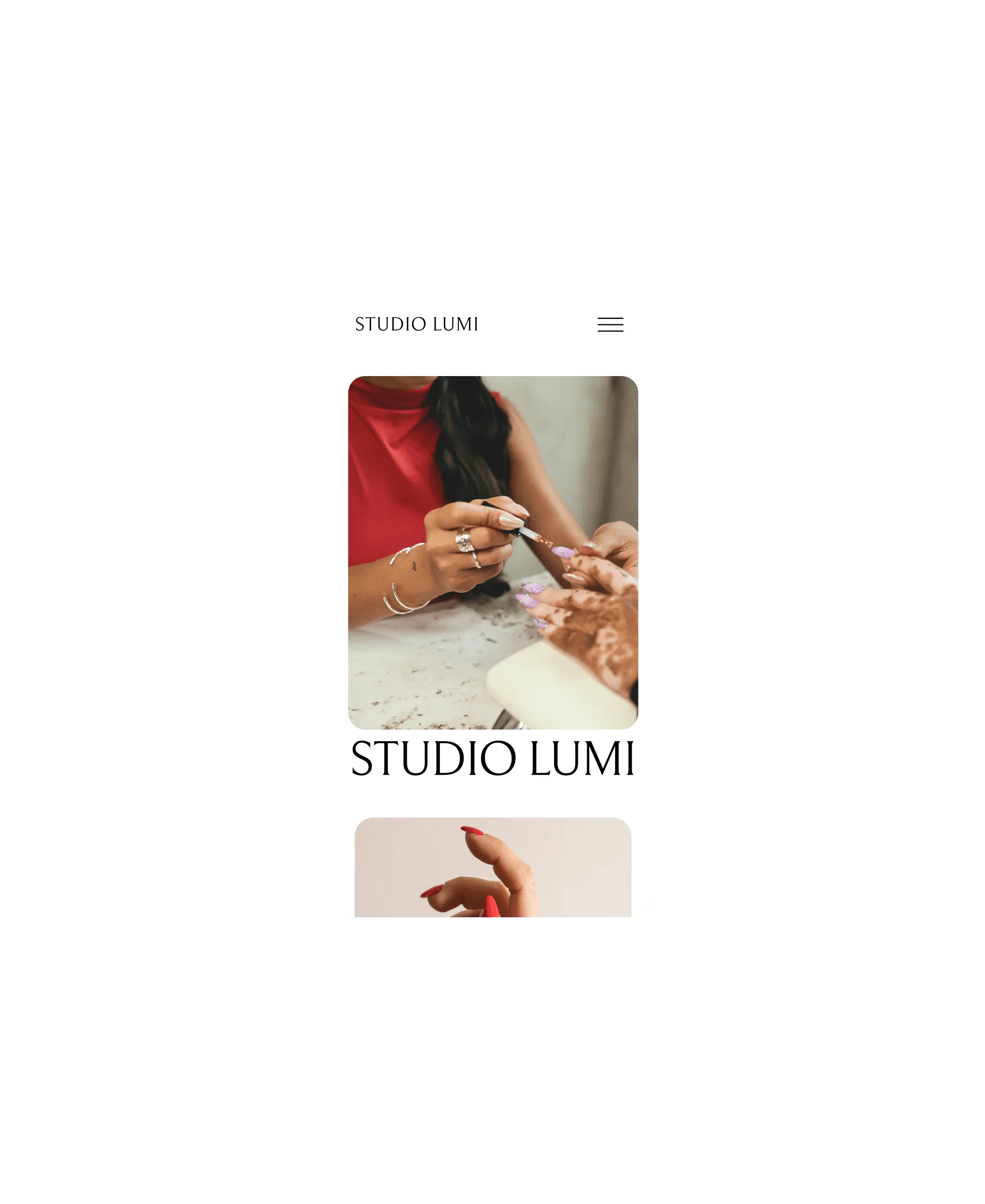 A mobile view of a nail booking website for Studio Lumi created with GlossGenius.