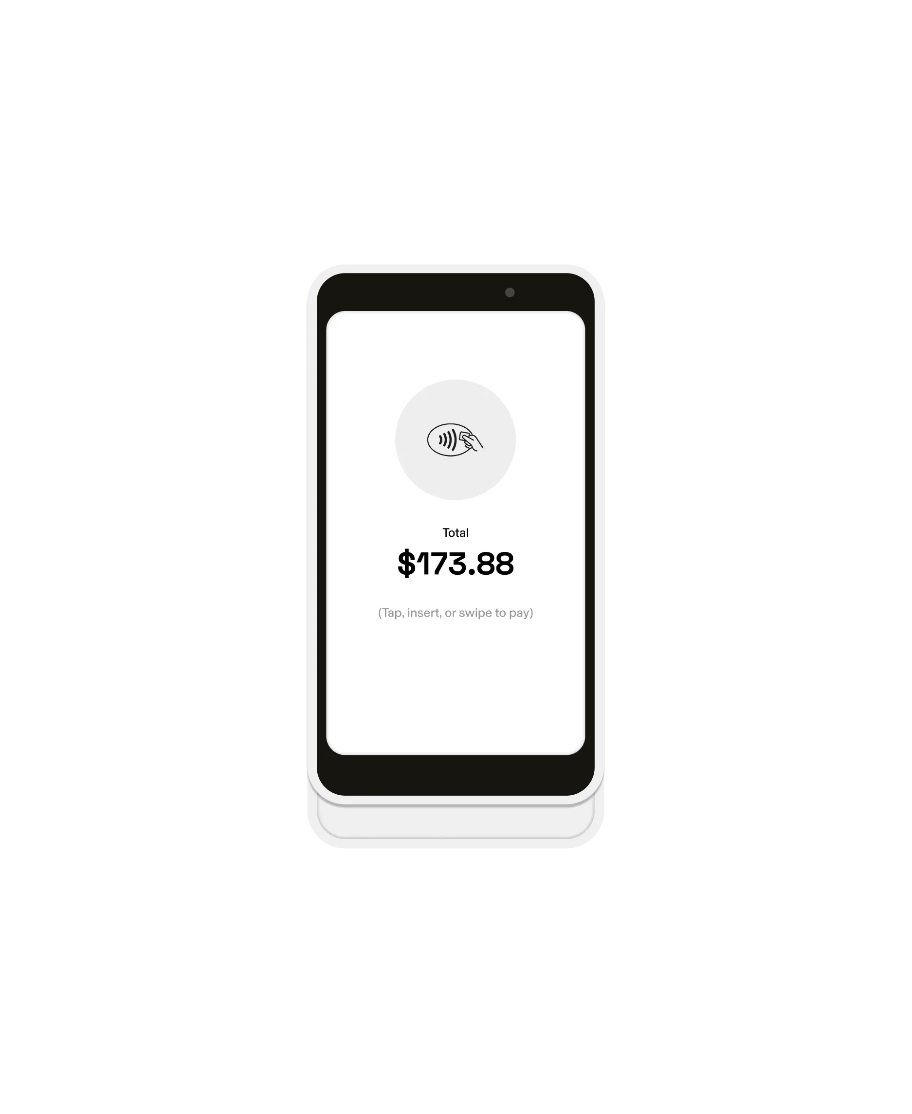 The GlossGenius Pro Reader, a credit card terminal for the GlossGenius nail salon POS system, displaying a checkout total of $173.88.