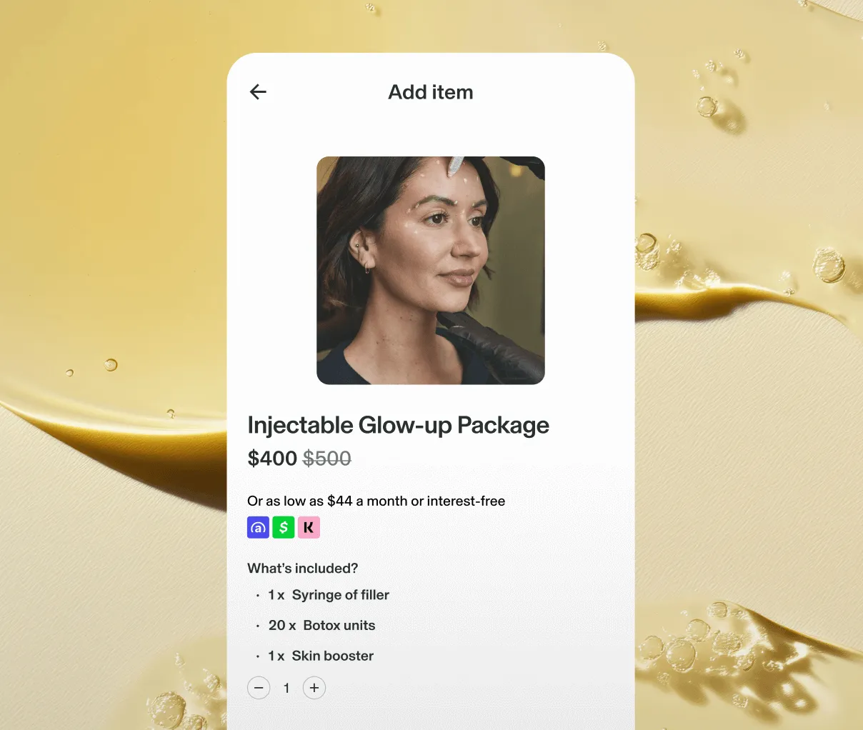 A salon booking platform's email campaign interface with a promotion for 20% off beauty services and an attached image.