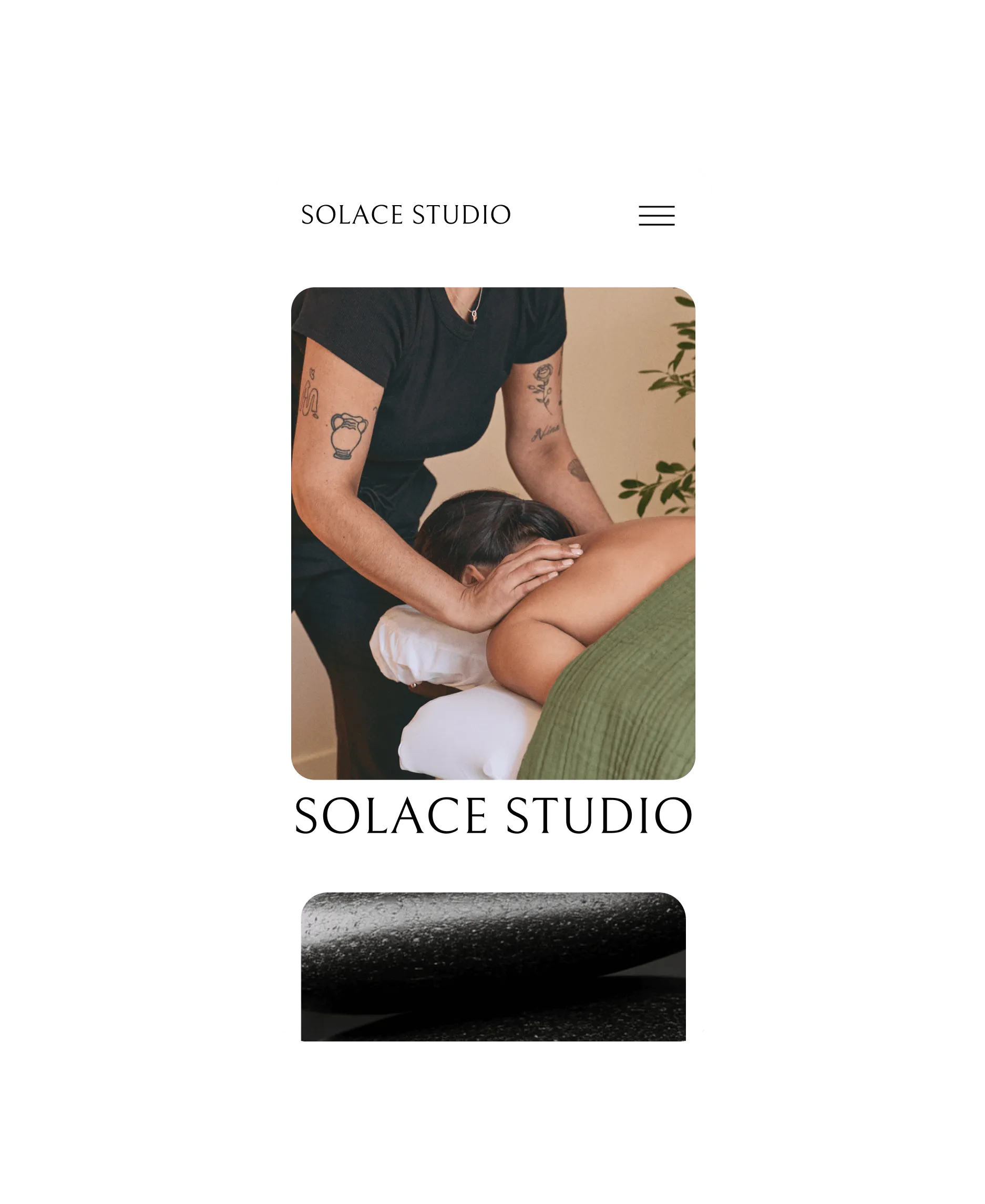 A massage therapy booking website for Solace Studio created with GlossGenius.