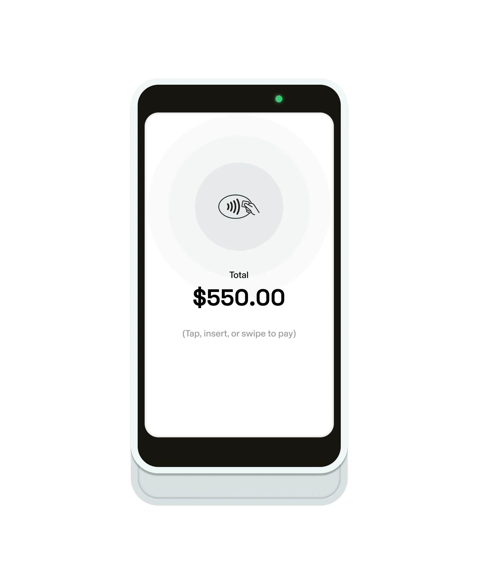 GlossGenius Pro Reader as part of its POS system for tattoo shops and piercing studios displaying a checkout total of $550. 