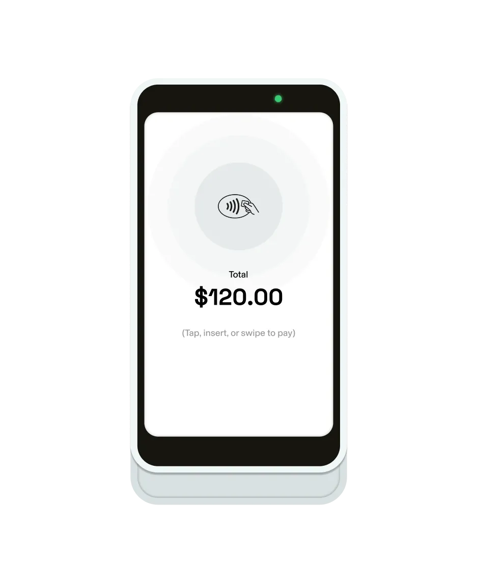 GlossGenius Pro Reader as part of its POS software for personal trainers displaying a checkout total of $120.00. 