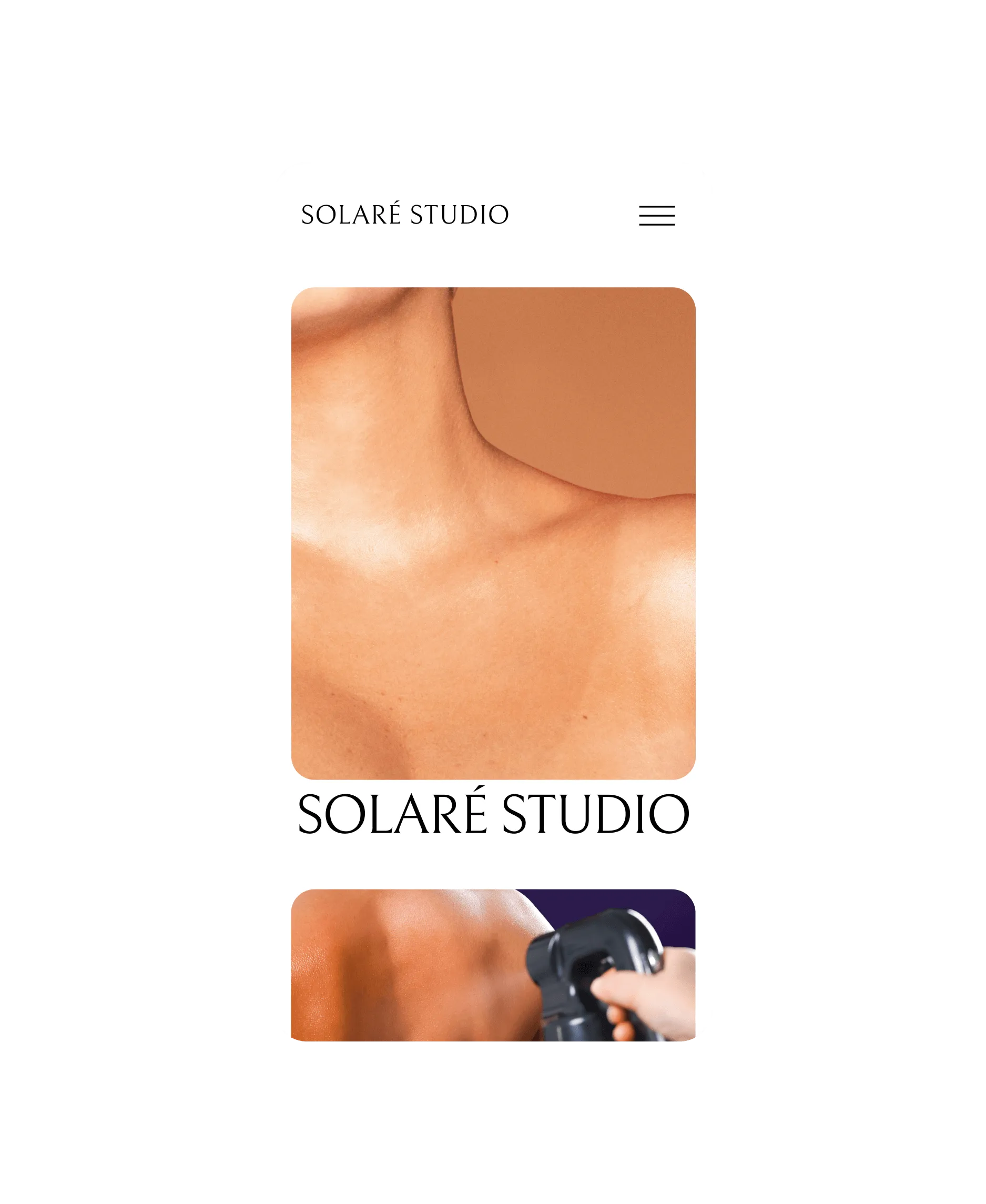 Mobile view of a woman’s tanned neck, collarbone, and upper chest for Solaré Studio