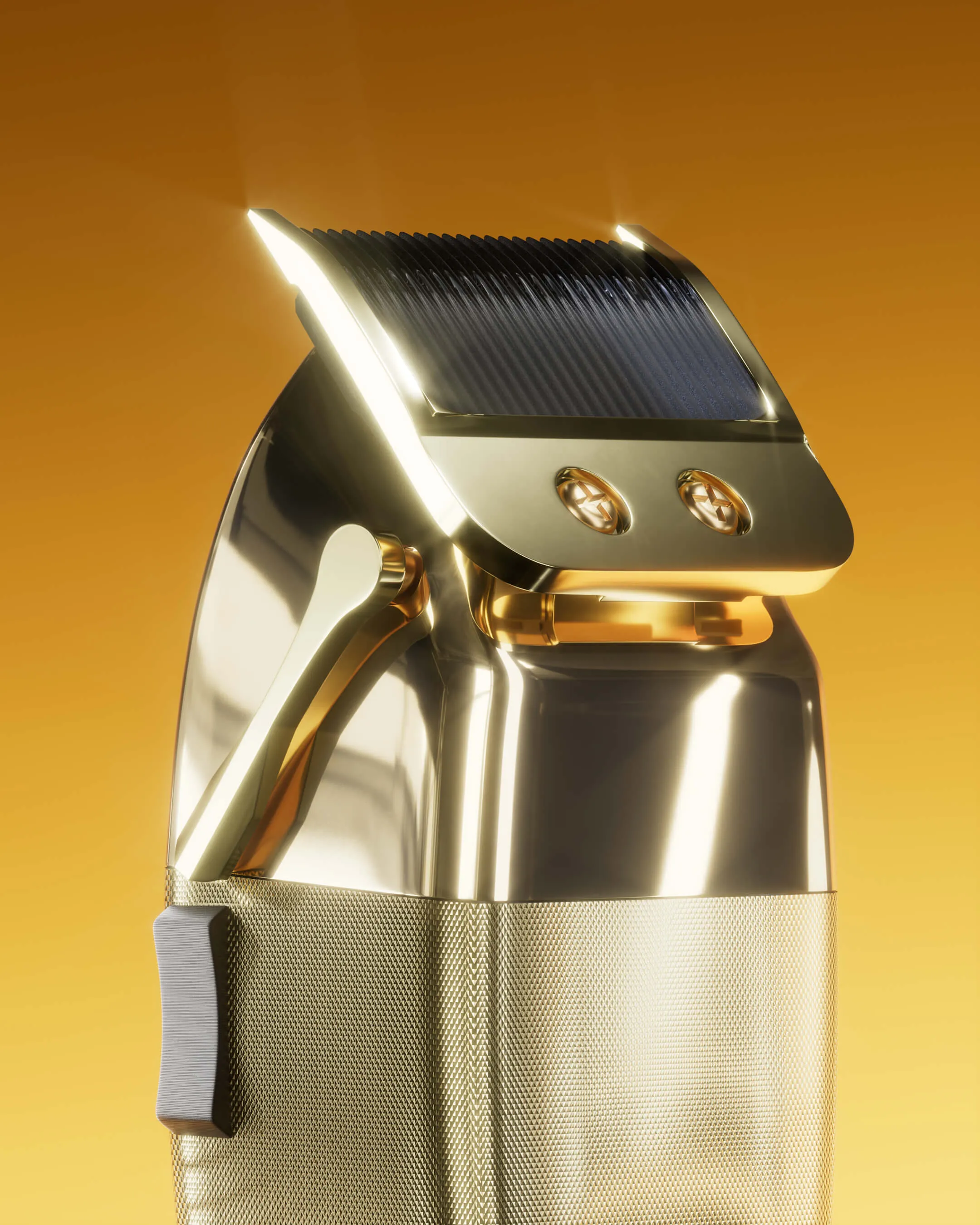 Closeup of a gold buzzer for hair