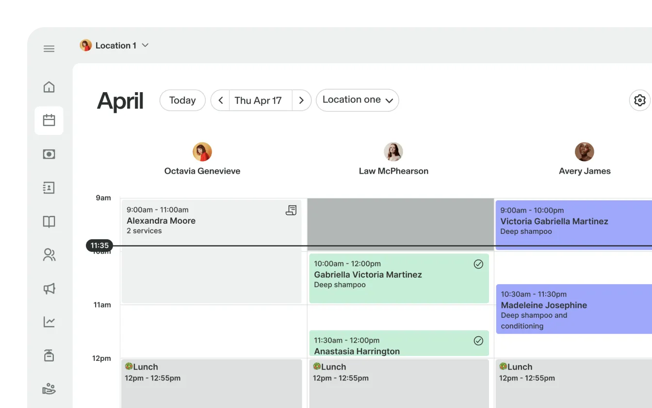 Screenshot of a staff calendar with grayed-out time slots