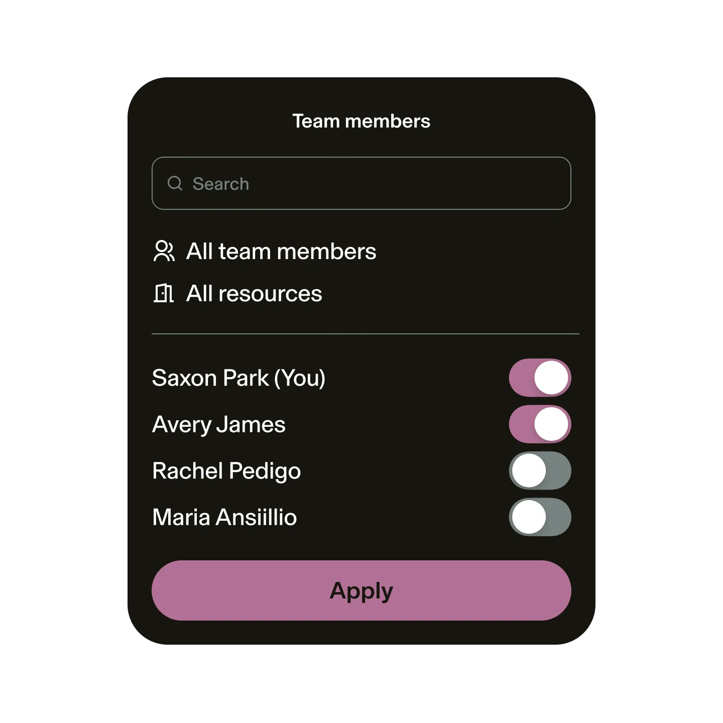 Screenshot of of GlossGenius’s appointment scheduling software showing a list of team members calendar options.