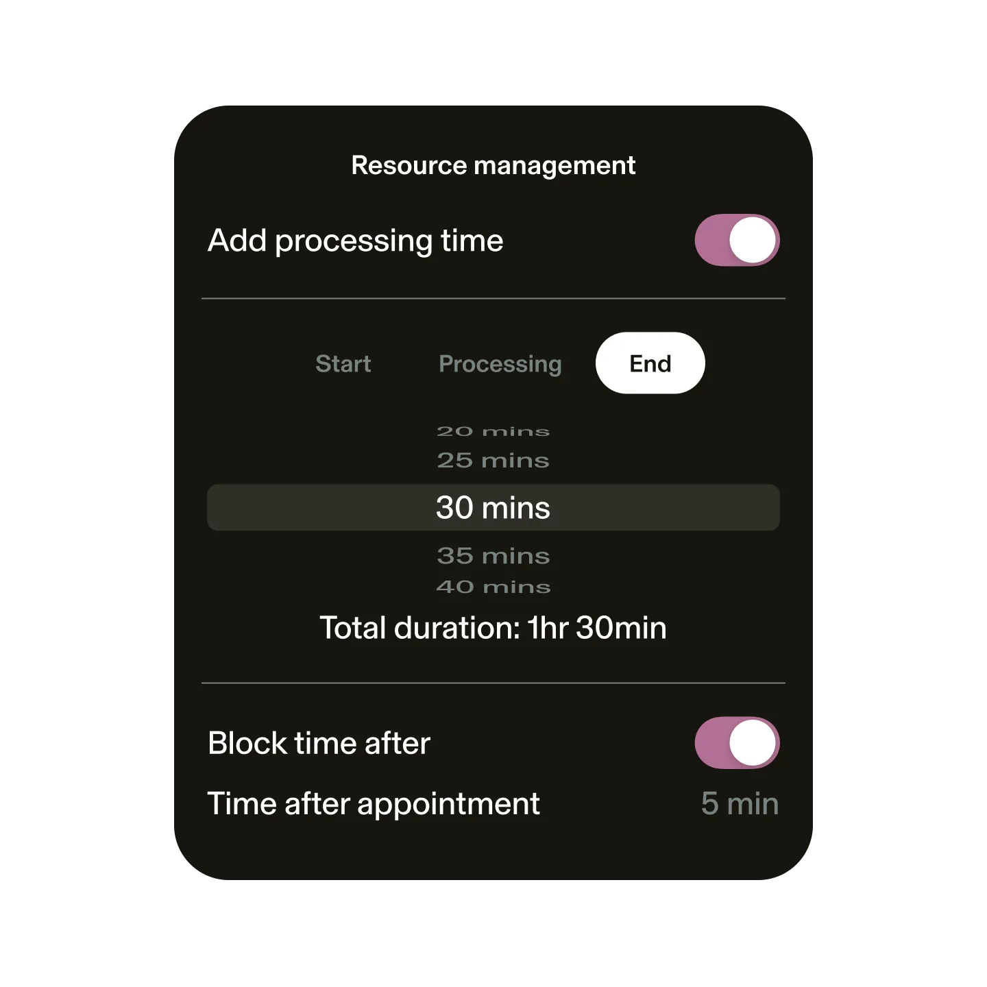 Screenshot of the GlossGenius resource management feature showcasing time blocks.