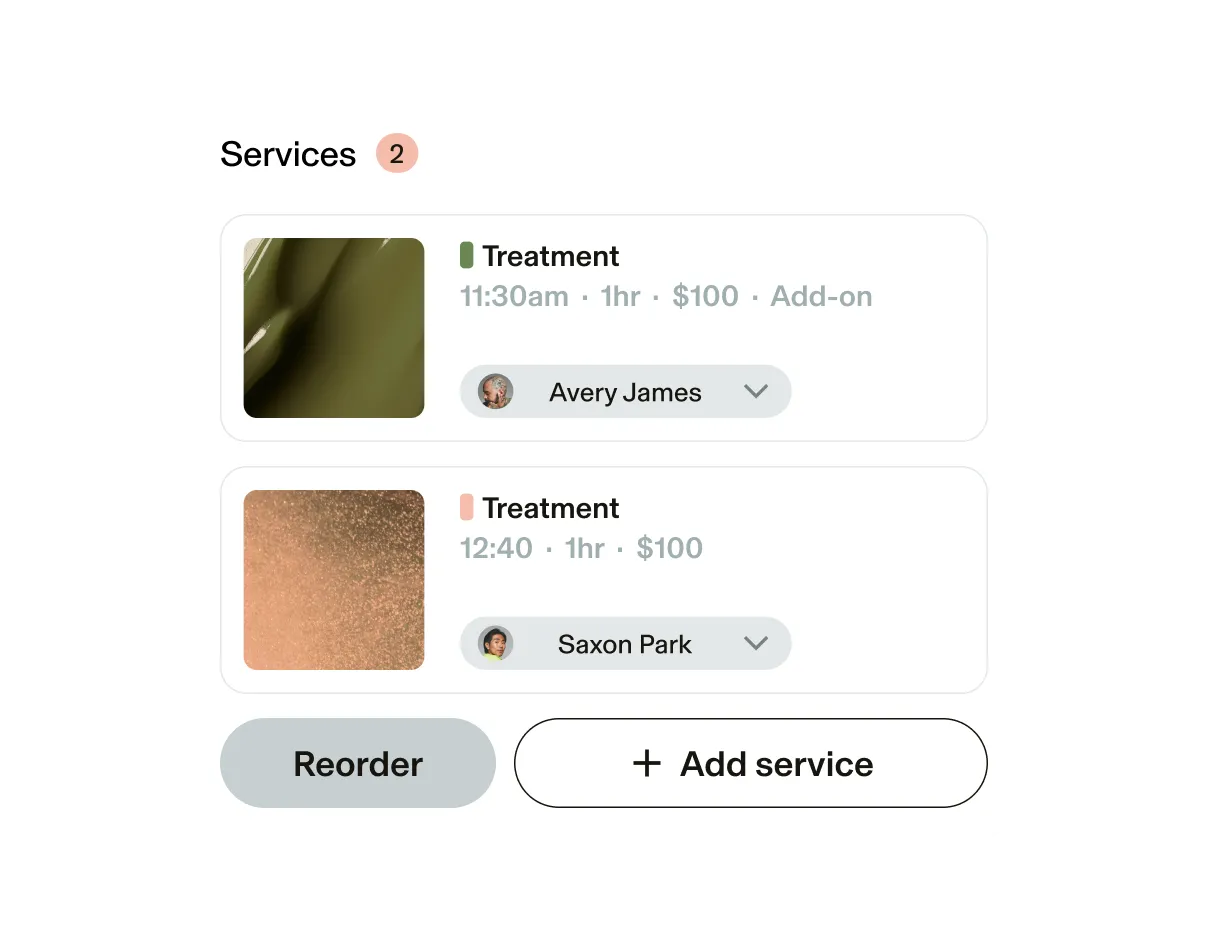 Screenshot of GlossGenius custom service list.