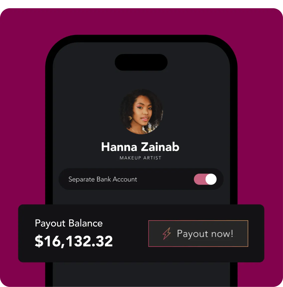 Image of GlossGenius payout balance linked to a makeup artist