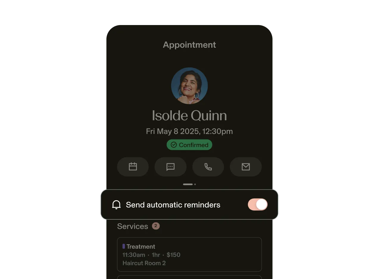 Screenshot of appointment screen emphasizing automatic reminder feature toggled on
