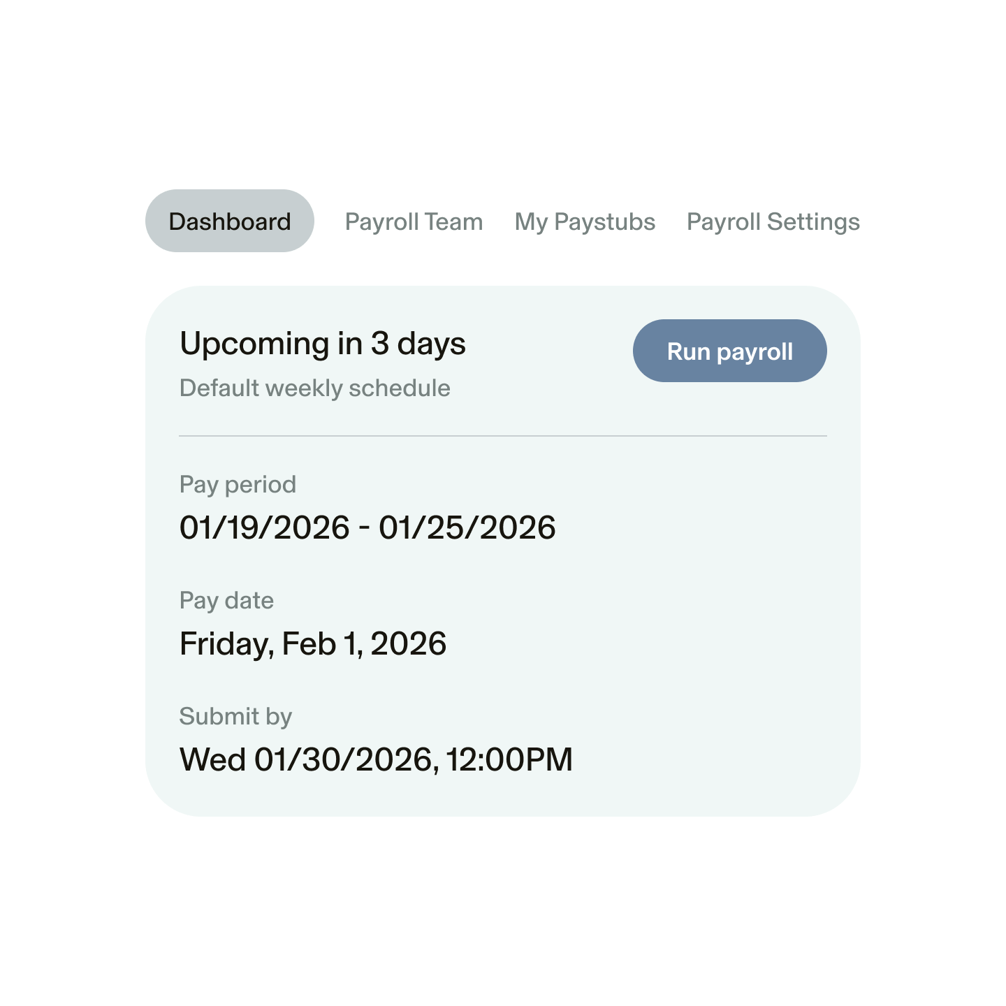Image of a GlossGenius Payroll dashboard