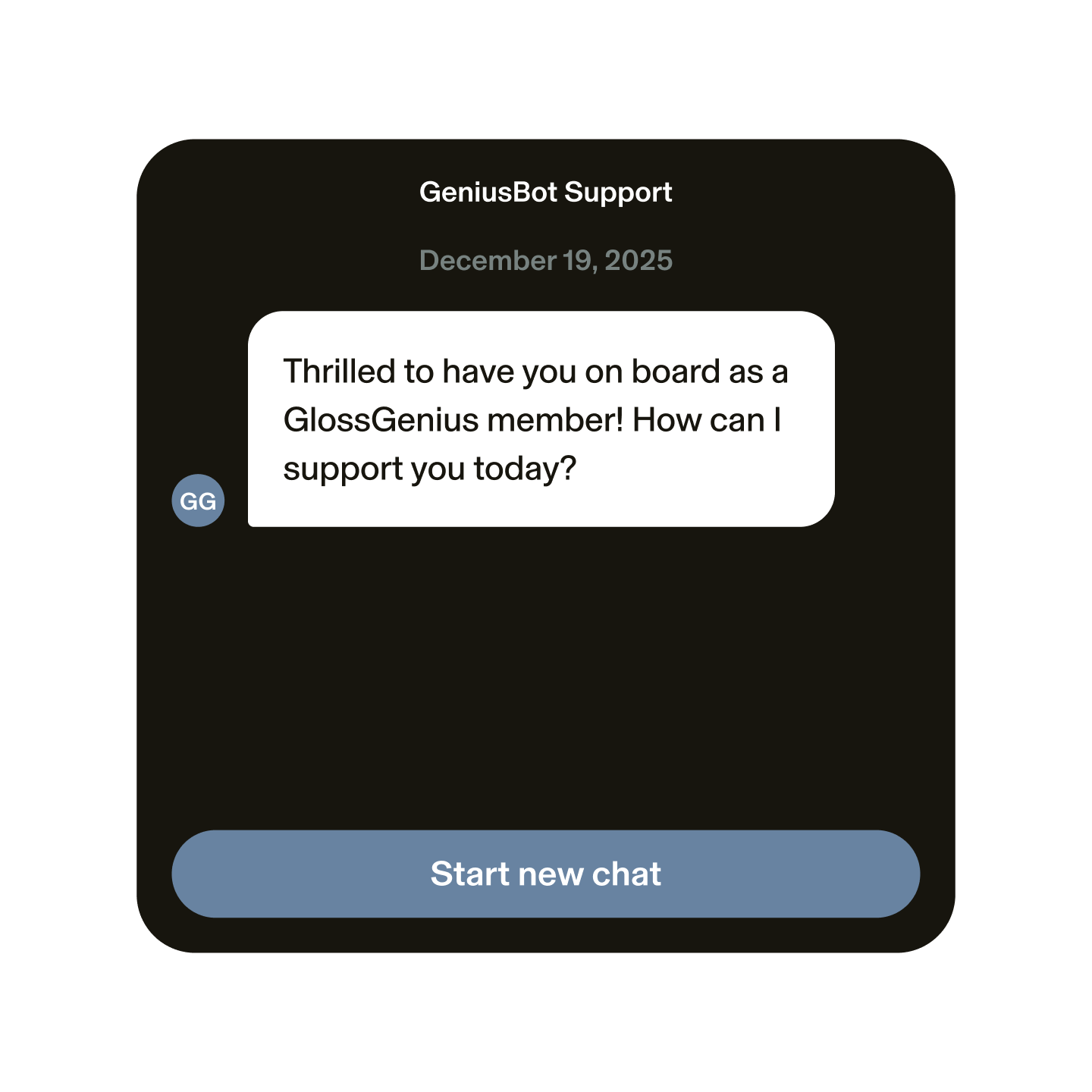 Screenshot of GlossGenius GeniusBot support chat message