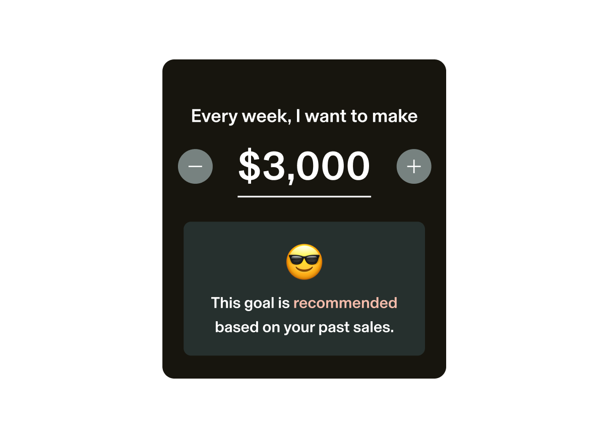 Image of a recommended revenue goal through the GlossGenius software.