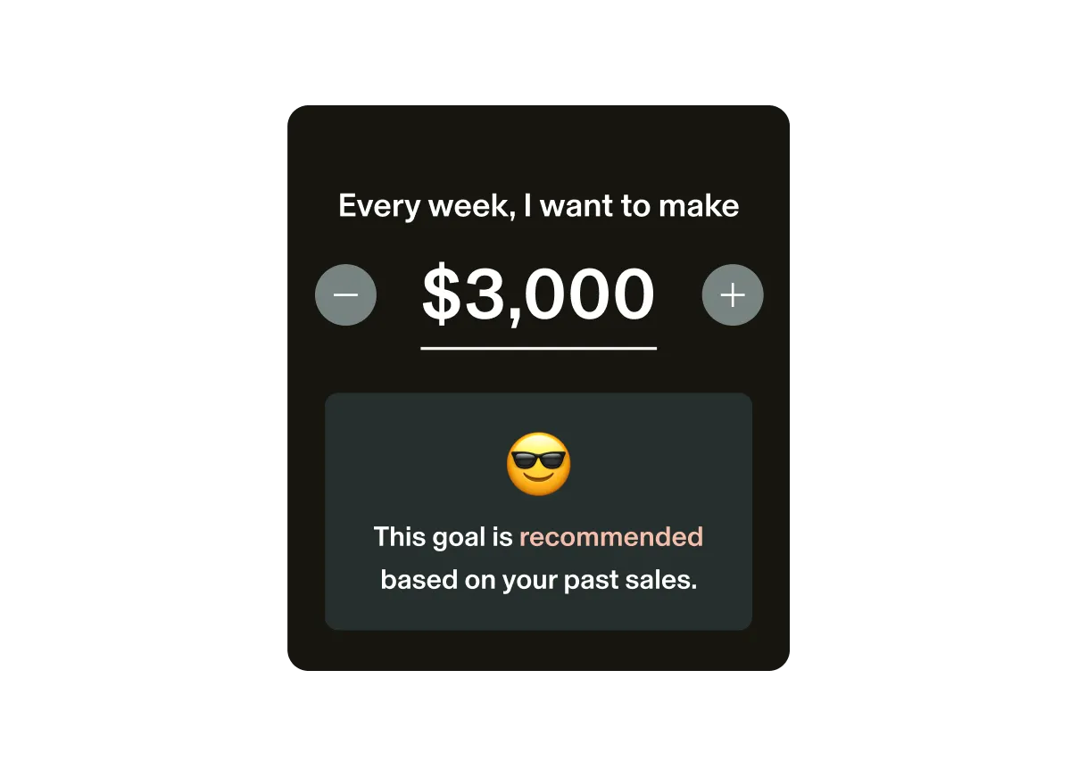Image of a recommended revenue goal through the GlossGenius software.