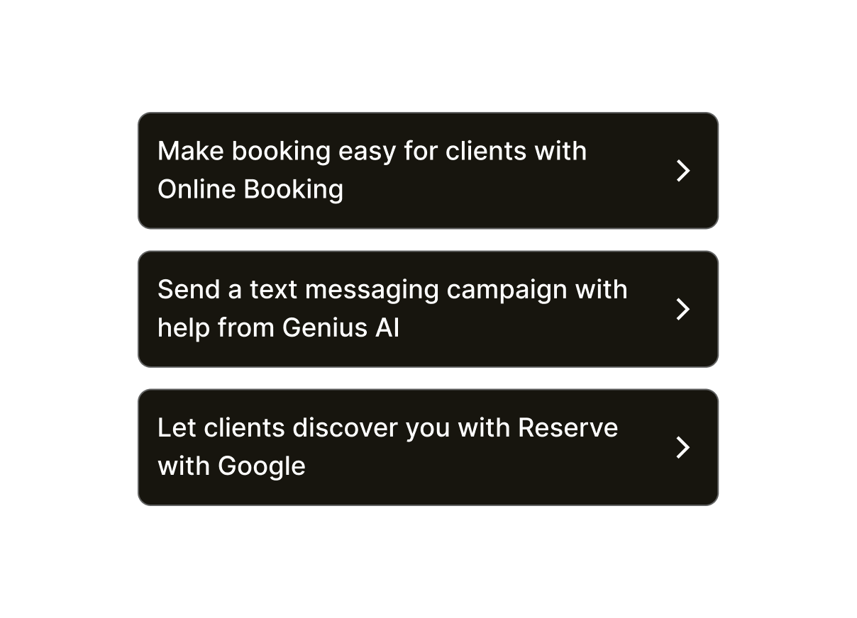 Recommended strategies for goal setting through the GlossGenius software.