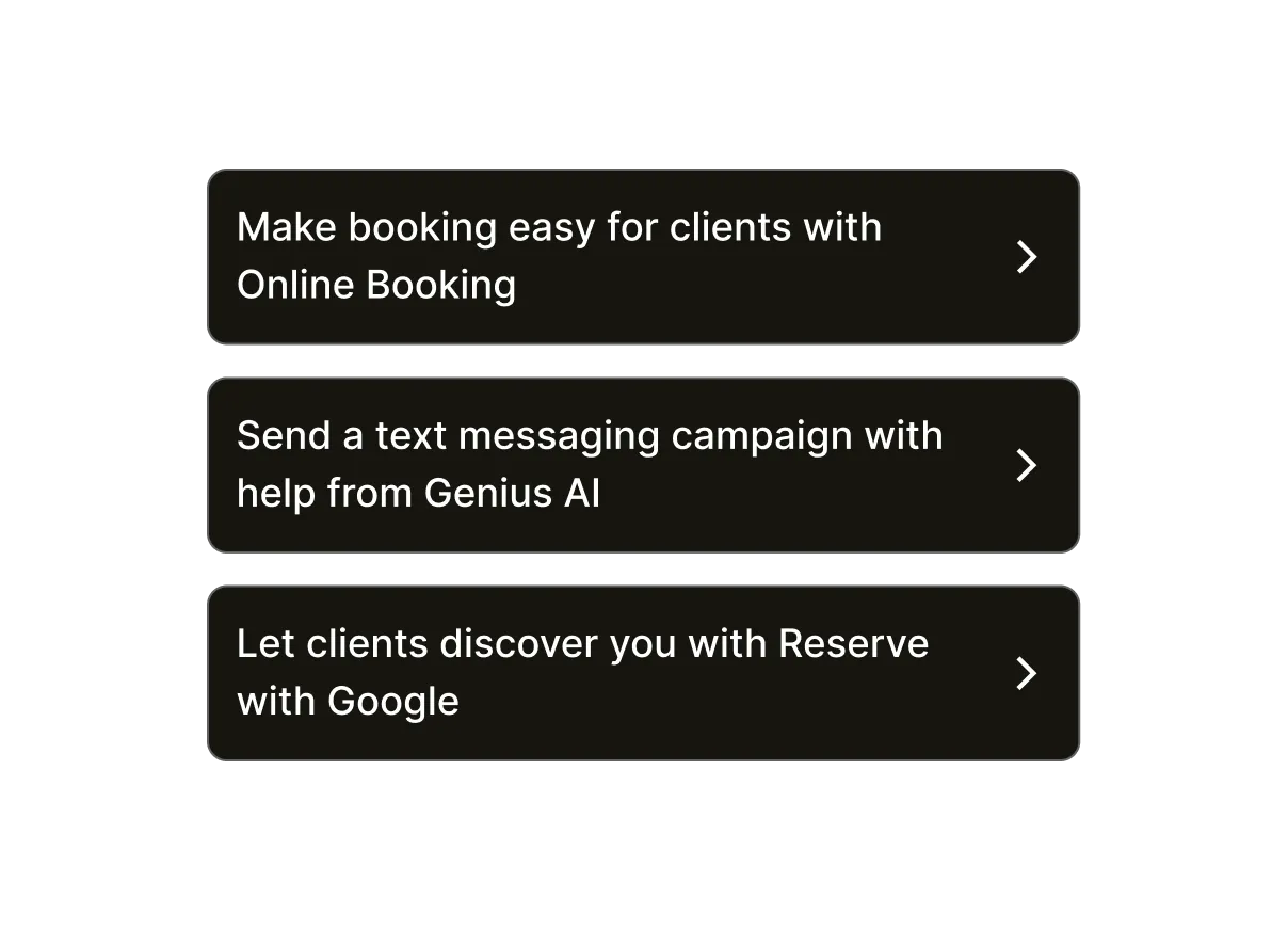 Recommended strategies for goal setting through the GlossGenius software.
