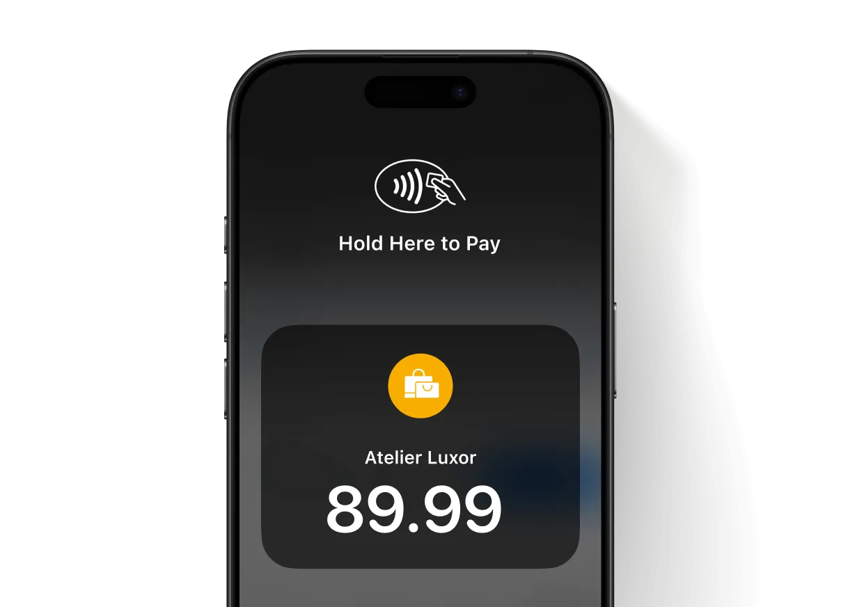 Mobile device displaying a checkout amount of $89.99 and the tap-to-pay icon.