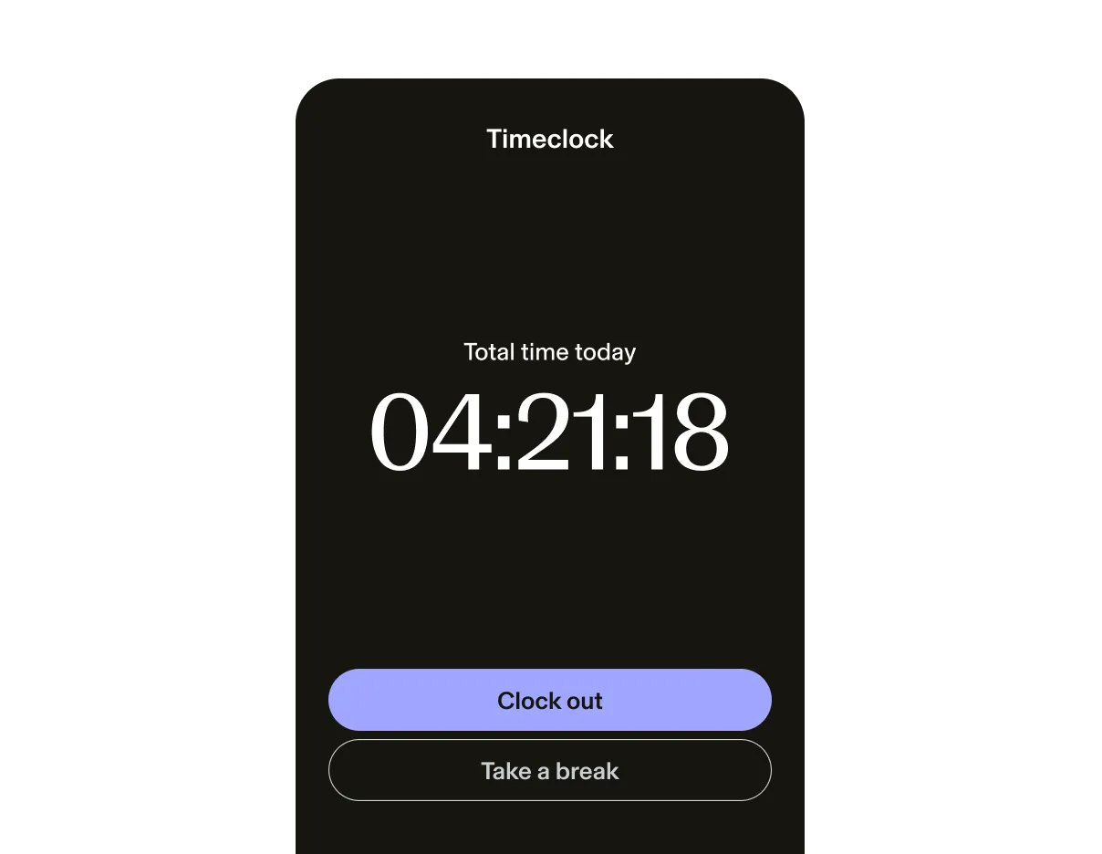 Photo of the GlossGenius Timeclock feature displaying total daily hours worked