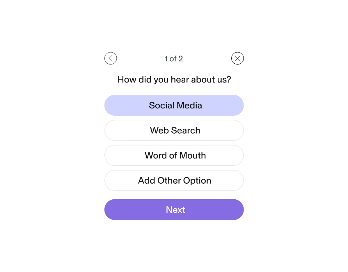 Image of GlossGenius “How did you hear about us?” prompt with multiple choice selection