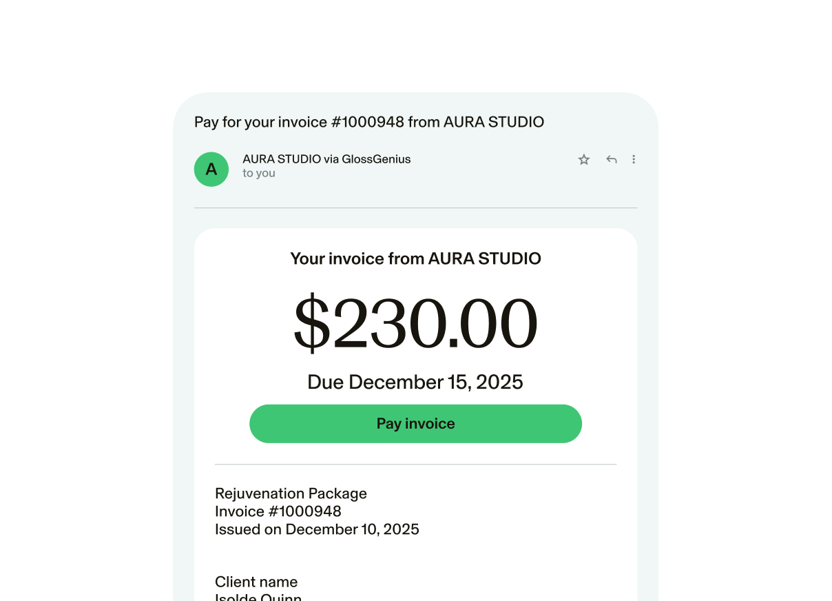 Image of GlossGenius Invoice email notification