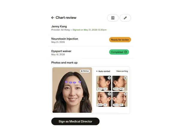 GlossGenius medspa charting interface