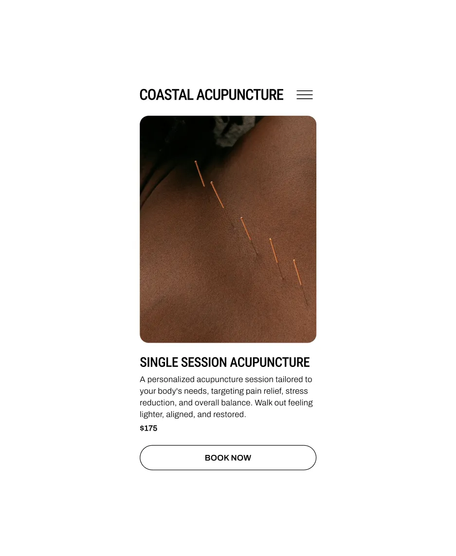 Example of a mobile booking site for Coastal Acupuncture made with GlossGenius.