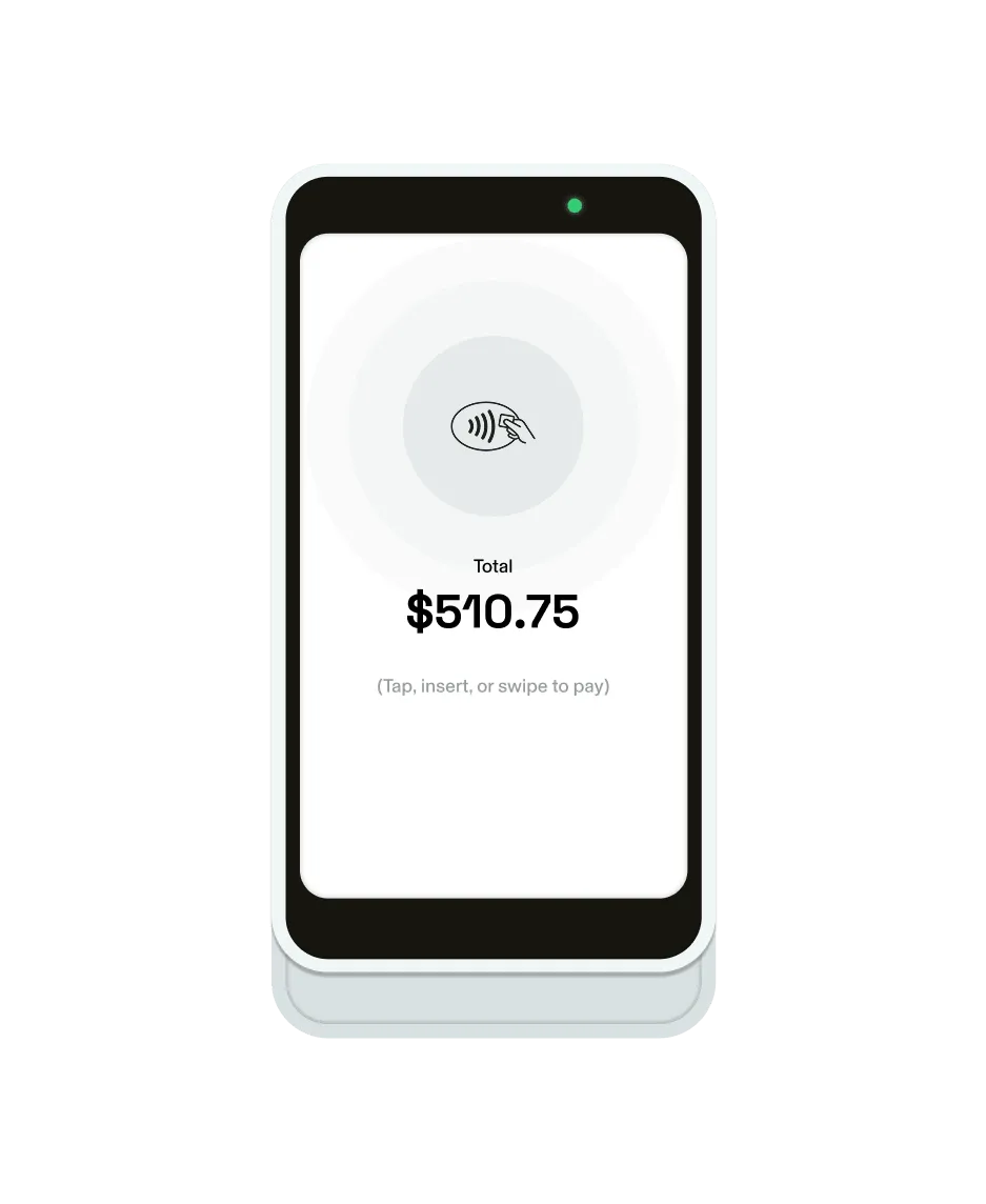 The GlossGenius Pro Reader, part of the GlossGenius physical therapy POS, ringing up a $510.75 visit.