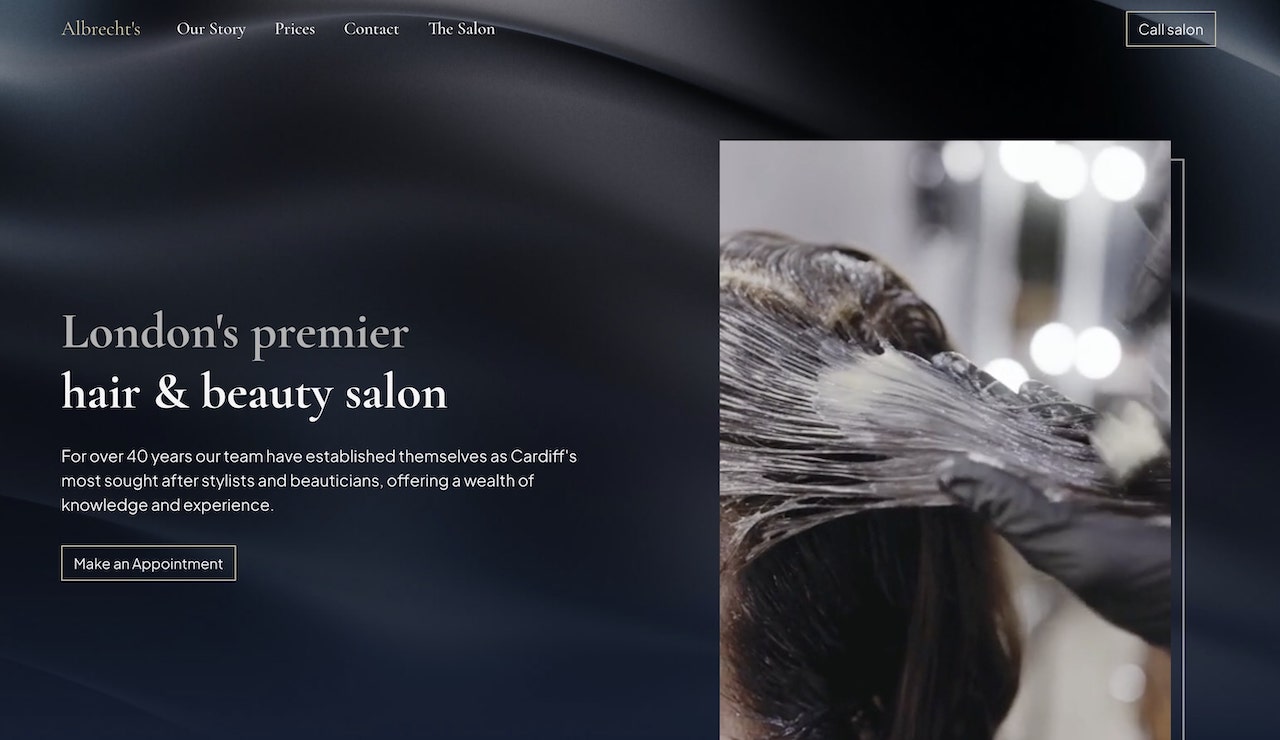 Albrecht's family-owned salon website showcasing 40 years of history