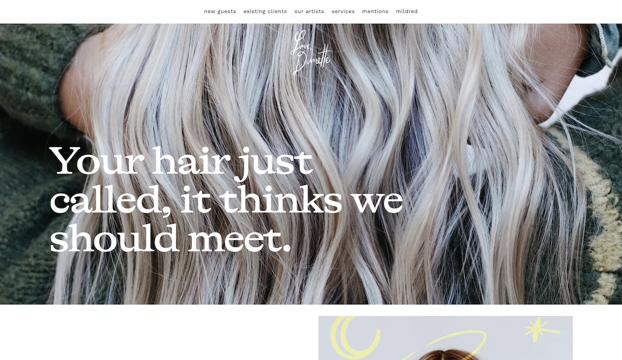 Love Dunette hair salon website with new guest onboarding page